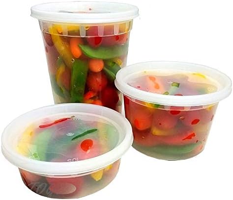 PCM 8 16 32 oz. Round Plastic Deli Soup Containers w/Lids Microwavable BPA Free (Pack of 6 Sets Each) by Unknown