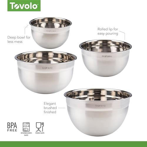 Tovolo Stainless Steel Mixing Bowls Set of 4 Small Medium Large XL Metal Bowl Set for Cooking Baking Prep, Dishwasher Safe Nesting Mixing Bowls Set, Freezer Storage and Mixer Safe Heavy Duty Bowls - Image 6