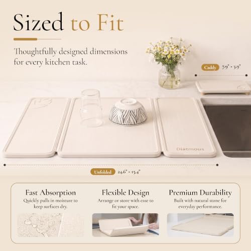 Large Stone Drying Mat for Kitchen Counter, Diatomaceous Earth Foldable Dish Drying Mat, Diatomite & Silicone Fast Water Absorbing Dry Pad, Thick Folding Drainer Mats for Dishes & Countertops - Image 5