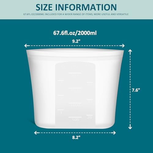 Large Reusable Silicone Food Storage Bags 4 Pack, 0.5 Gallon/2000ml, 100% Silicone Stand-Up Wide-Open Zip-Lock Reusable Bags for Large Items, Microwave Freezer Oven Dishwasher Safe, Translucent - Image 6