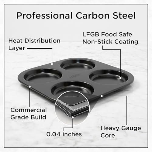 Wrenbury Jumbo Whoopie Pie Pan 4 Cup - Large Muffin Top Pan Heavy Gauge Shallow Carbon Steel Baking Tray for Burger Buns Yorkshire Pudding Cornbread - PFOA Free Nonstick - Image 5
