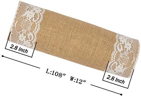 VDS Pack of 10, Burlap Table Runner with White Lace Edge, 100% Natural Jute Rustic Hessian Table Cloth Centerpiece for Wedding Birthday Party Banquet Table Decoration (Size 12X108 Inch)(Natural Tan) - Image 2