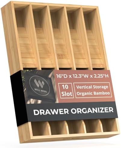 Utensil Drawer Organizer for Silverware,Bamboo 10 Slot by WELLWENG