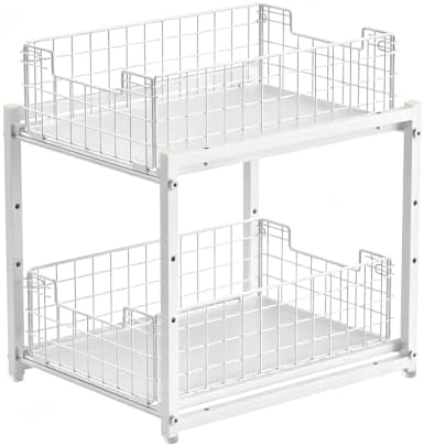 Under Sink Organizer, White 2-Tier Pull Out Cabinet Organizer - Image 5