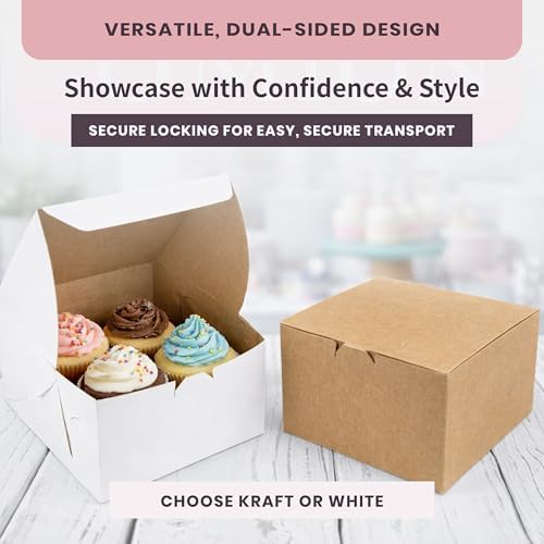 FC Meyer Bakery Boxes - Reversible 8” Classic Cake Box, Secure Your Bakery Box With Special Side Panel Clips & A Front Tuck Lock, No Taping Or Twine Needed, Made In USA, Size 8 x 8 x 5 (Pack of 50) - Image 3