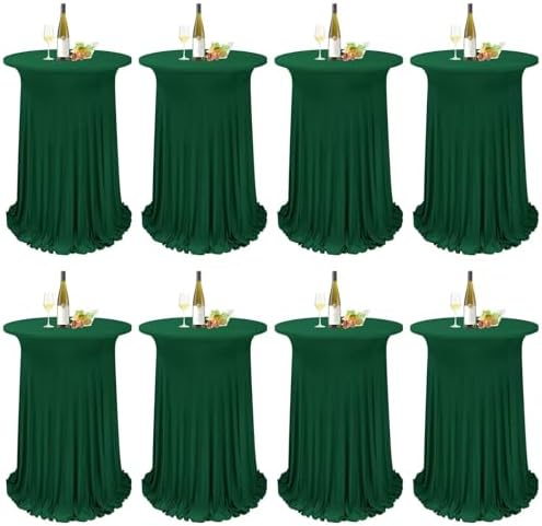 8 Packs Dark Green Round Cocktail Table Skirt 32"x 43" by REWOMC