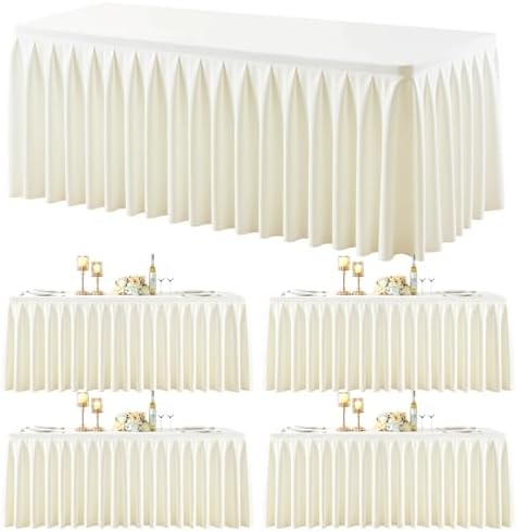 4 Pack Ivory Rectangle Tablecloth 6 FT Stretch Spandex Fitted Table Cloth for 6 Foot Rectangle Tables Banquet Tablecloths Wrinkle Free Table Cover Skirt Ruffle Tablecloth for Party Wedding Birthday by Tao-GePartyDecorations