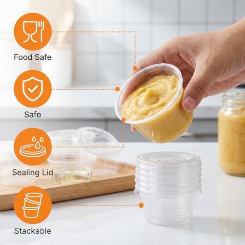 Maxdot 600 Pack 3.25 oz Containers with Lids Plastic Portion Cups Bulk Mini Disposable Souffle Container Cup Sauce Condiment Leak Proof Shot Lunch Small Portion Box Travel Party Dinner Sauce Salad - Image 3
