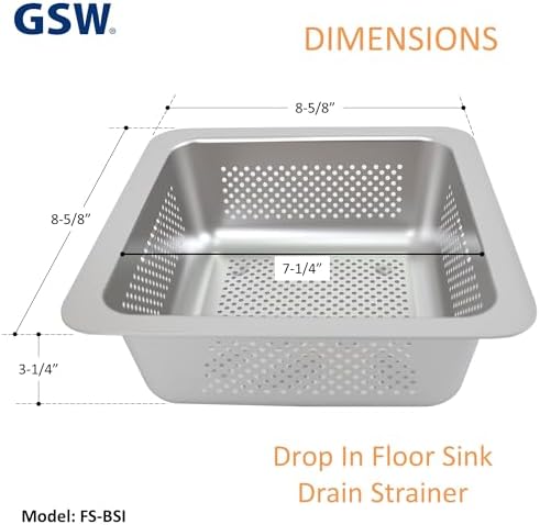 GSW Stainless Steel Floor Sink Drain Strainer Drop-in Basket 8-5/8W x 8-5/8”L x 3”H - Perfect for Restaurant, Bar, Buffet (Drop-in SS x 4) - Image 2