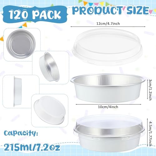Yinder 8 oz Disposable Creme Brulee Ramekins with Lids, 4 Inch Mini Pie Tins Aluminum Foil Pie Tart Cake Baking Pans Individual Round Containers Oven Safe(White,120 Pcs) - Image 2
