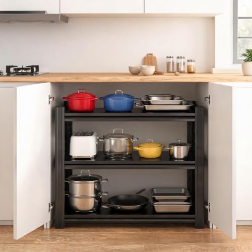 3 Tier Kitchen Storage Shelves, Adjustable Pot and Pan Storage Organier - Image 2