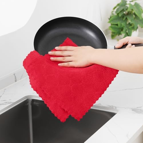 Homaxy 12 Pack Super Soft Absorbent Dish Towels, 10" x 20", Red - Image 4