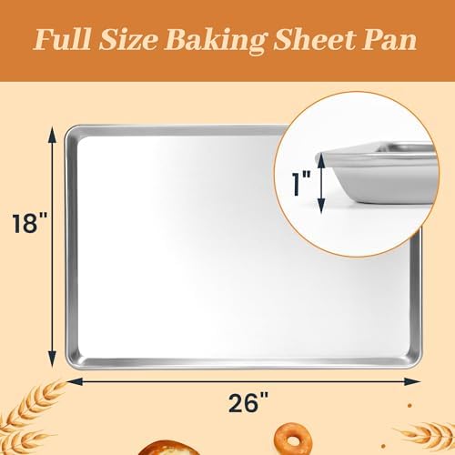 12 Pack Full Size Aluminum Baking Sheet Pans, 26"x18" | NSF, commercial cookie sheets, rolled rim baking pan, for roasting, freezer, bakery, oven safe up to 500℉ - Image 2