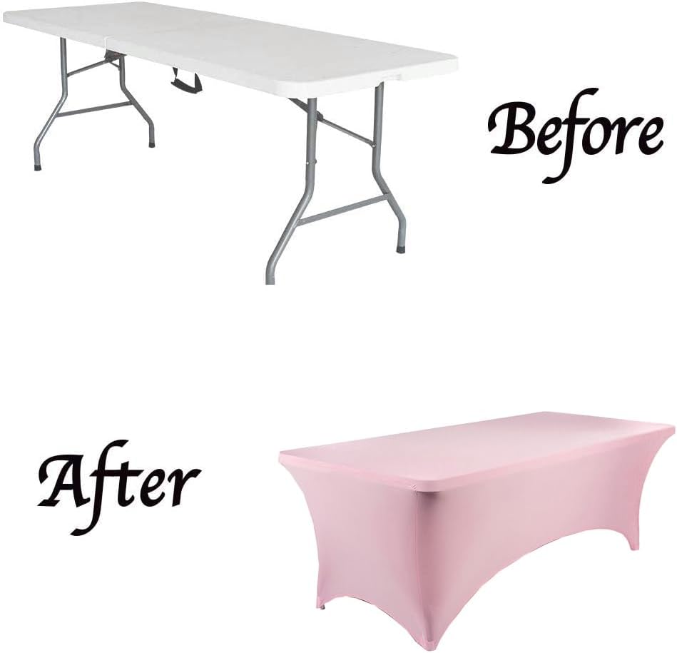 MDS® Pack of 2 Spandex Tablecloth 6FT Tight Fitted Stretch Table Cover – Washable Wrinkle-Free Reusable Elastic Patio Tablecloth for Wedding, Party, Banquet, Trade Show, Event Décor - Blush Pink - Image 5
