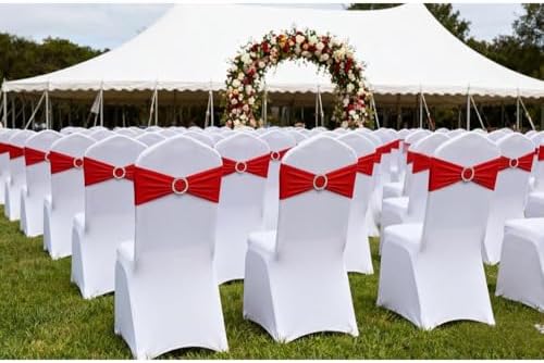 Red Chair Sashes 50 Pack, Spandex Red Chair Bands Bows for Wedding Party Birthday Decor, Chairs Ties for Banquet Theme Decoration - Image 2