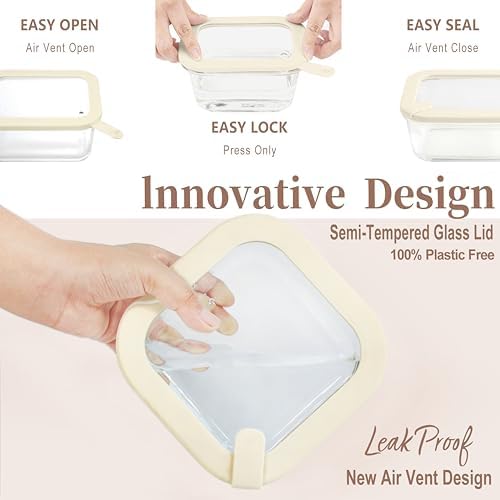 Urban Green Glass Food Storage Containers with Glass Lids, Microwave Safe Food Container Set, Aitight Meal Prep Container Set, LeakProof, 100% Plastic Free, 6 Pack - Image 5