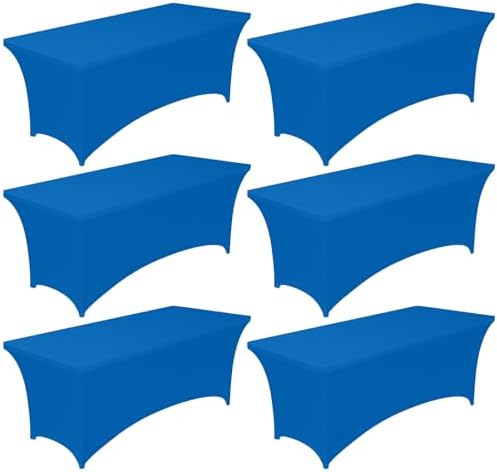Pureegg Spandex Tablecloth 6ft - 6 Pack, Fitted and Stretch Table Cover for Rectangle Tables, Wrinkle-Resistant and Secure Fabric for Outdoor, Picnic, Party, Wedding, Banquet and Birthday, Royal Blue by Pureegg