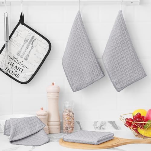 Homaxy Microfiber Kitchen Towels and Dishcloths Sets, 12 Pack, Grey - Image 5