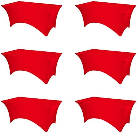 BRILLMAX 6 Pack Red Spandex Table Covers for 6ft Rectangle Tables by BRILLMAX