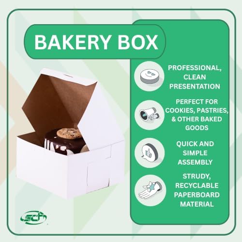SCT Bakery Premium Paperboard Bakery Box, Donut Box & Cake Box (250 Pack), 7 x 7 x 4 Inch, White Food Tray, Grease & Moisture Resistant, Recyclable & Compostable, 0921 - Image 3