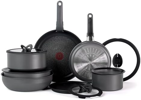 T-fal Ingenio Expertise Non Stick Cookware Set 14 Piece, Induction, Oven Broiler Safe 500F, Detachable/Removable Handle, Kitchen, Cookware, Pots and Pans, RV, Camping, Fry Pans, Dishwasher Safe, Gray by T-falbrand