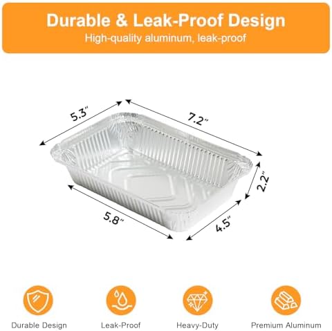 ® Aluminum Foil Pans with Foil Lids - 50 Pack, 7"×5", 1.5 LB Capacity, Disposable Containers for Baking, Meal Prep, Freezer Storage & Takeout. (50) - Image 2