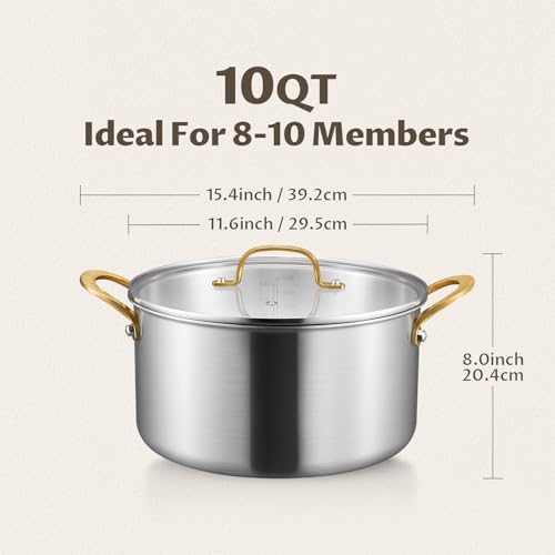 BEZIA 10 QT Stock Pot with Lid, Full Clad Tri-Ply Stainless Steel Soup Pot - Image 2