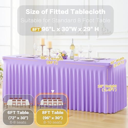 6 Pack Purple Table Cloth for 8 Foot Rectangle Tables Spandex Fitted Tablecloth 8ft Stretch Table Covers Skirt Purple Banquet Tablecloths Wrinkle Free Tablecloth for Party Wedding Birthday Event - Image 5