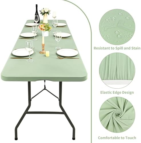 6 Pack Stretch Table Top Cap Cover, Sage Green, 30" x 96" - Image 3