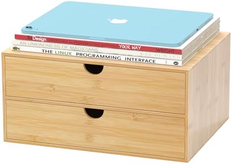 Bamboo Desk Drawer Organizer, Large Desktop Organizer with Drawers Tabletop Storage Organization Box for Office Home Toiletries Supplies Vanity, No Assembly Required (2 Drawer) by Wisuce
