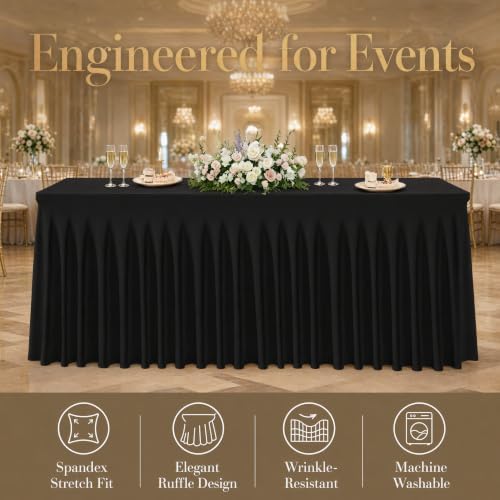 3 Pack Black Stretch Spandex Tablecloths, 6ft Fitted Rectangle Table Cover with Skirt, Wrinkle Free Polyester Table Cloth for Wedding, Party, Banquet, Baby Shower, Christmas - Image 6