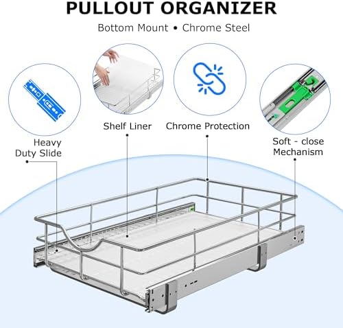 WelFurGeer Soft Close Slide Out Cabinet Shelf, 11" W x 22" D Pull Out Drawers for Kitchen Cabinets, Kitchen Shelf Organizer, Cupboard Organizers and Storage, Under Cabinet Pull Out Shelves - Image 5
