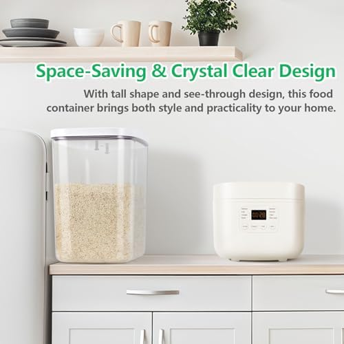 Airtight Rice Container 25 Lbs with Handle and Cup – 12.68Qt Large Flour Sugar Storage Container with Pop Up Seal & Hanging Lid Hooks, Clear Tall Food Storage Bin for Kitchen Pantry Organization - Image 6