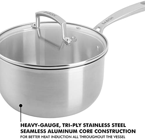 Babish Stainless Steel Saucepan 3.5 Quart Triply Professional Grade Cookware Durable Even Heat Distribution Sauce Pan with Handle for Cooking Boiling Sauces Soups and Everyday Kitchen Use - Image 3