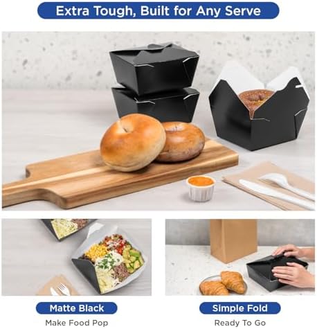 Karat Paper to Go Boxes [48 oz - 300 ct] Leak-Resistant, Microwavable, Heavy-Duty Take Out Boxes | Grease Resistant & Stackable, Black - Image 5