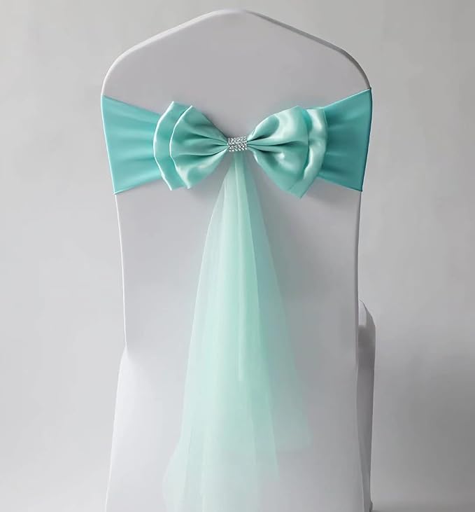 12Pcs Stretch Satin Chair Sashes Bows Chair Bands Decor for Hotel Wedding Reception Party Event Chair Cover Decoration Sky Blue by SXXLDNG