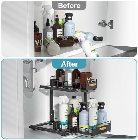 Under Sink Organizer Kitchen, 2 Tier Under Sink Organizers and Storage, Pull out Cabinet Organizer Shelf, Metal Drawer for Kitchen Bathroom Pantry Cabinet Closet Organization Rack, Black, 1 Pack - Image 4
