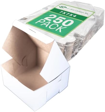 SCT Bakery Premium Paperboard Bakery Box, Donut Box & Cake Box (250 Pack), 7 x 7 x 4 Inch, White Food Tray, Grease & Moisture Resistant, Recyclable & Compostable, 0921 by SouthernChampionTray
