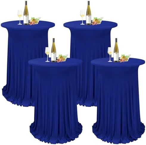 4 Packs Royal Blue Round Cocktail Table Skirt 32"x 43" by REWOMC