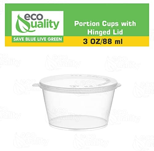 EcoQuality [300 PACK] 3 Oz Leak Proof Plastic Condiment Souffle Containers with Attached Lids - Portion Cup with Hinged Lid Perfect For Sauces, Samples, Slime, Jello Shot, Food Storage & More! - Image 5