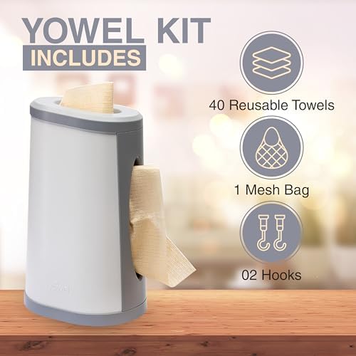 YOWEL Countertop Reusable Towel Dispenser | Includes 40-Eco Friendly Reusable Towels, 1-Mesh Bag, 2-Hooks - Image 3