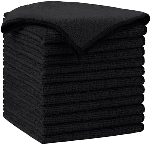 AIDEA Black Microfiber Cleaning Cloth-12PK, Absorbent Cleaning Rags 12"x12" by AIDEAHOME