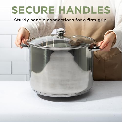 Ecolution Pure Intentions Stock Pot - Features Tempered Glass Lid, Keep Cool Handle, and Encapsulated Bottom - Oven Safe - Curbside Recyclable Stainless Steel - 16 Quarts - Image 6
