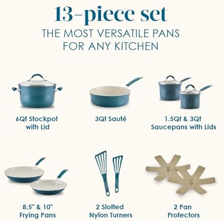 Rachael Ray Cucina Ceramic Nonstick Cookware Pots and Pans Set, 13-Piece, Marine Blue - Image 2