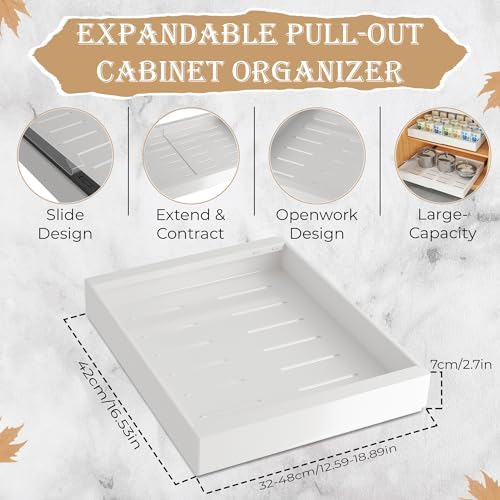 Pull Out Cabinet Organizer -Expandable – 12.56 x 18.89 Inch Pots And Pans Organizer Under Cabinet – Heavy Duty Carbon Steel Pull Out Drawers – Easy Installation No Screw Adjustable Cabinet Drawers - Image 4