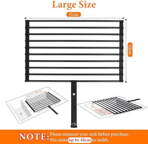 Roll Up Dish Drainer Rack, Over The Sink, Drying Mat Large Foldable with Anti-Slip Silicone Edges and Strap for Plates, Bowls, Cups, 51x32cm, Black - Image 3