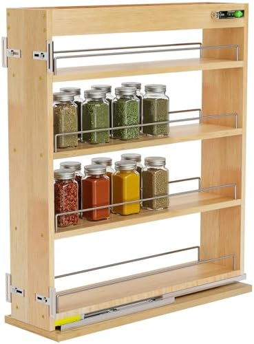 Pull Out Spice Rack Organizer for Cabinet, 5" W x 22.3" D x 25.2" H Multi-Use Solid Wood Slide Out Shelf for Kitchen Cabinet, Sliding Spice Rack for Cans & Jars, Pantry Organization by Gsskny
