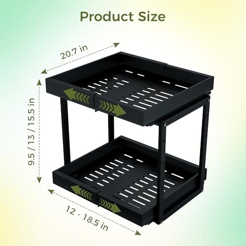 Abalter Expandable Pull Out Cabinet Organizer(12-18.5" W x 21" D), 2-Tier Slide Out Drawer for Kitchen Cabinets, Slide Out Shelves for Kitchen Countertop, Bathroom, Pantry, Heavy Duty Caddy(Black) - Image 3