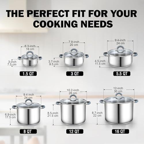 Cook N Home Basics 3 Quart Stainless Steel Stock Pot with Lid, Cooking Pot for Pasta, Soup, Stay-Cool Silicone Handle, Stockpot with Even Heating, Oven Safe, Cookware for Canning, Boiling, Simmer - Image 2
