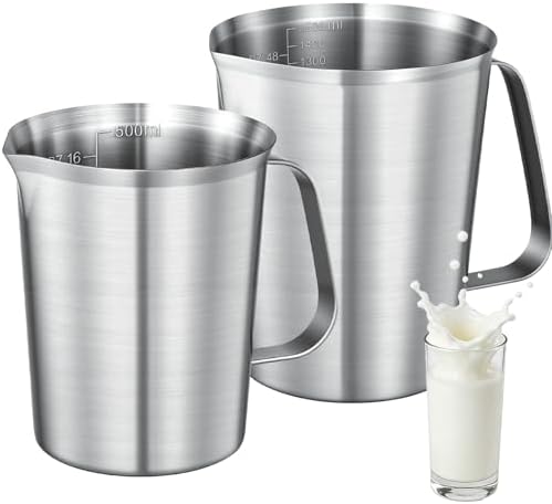 Stainless Steel Measuring Cups 2-Pack, Unbreakable Metal Measuring Cup Set with Easy-Read OZ/ML Marks & Secure Grip Handle, Ideal for Kitchen, Baking, Bar, Party & Pet Food (48 oz+16 oz) by WELKORCateringEquipment